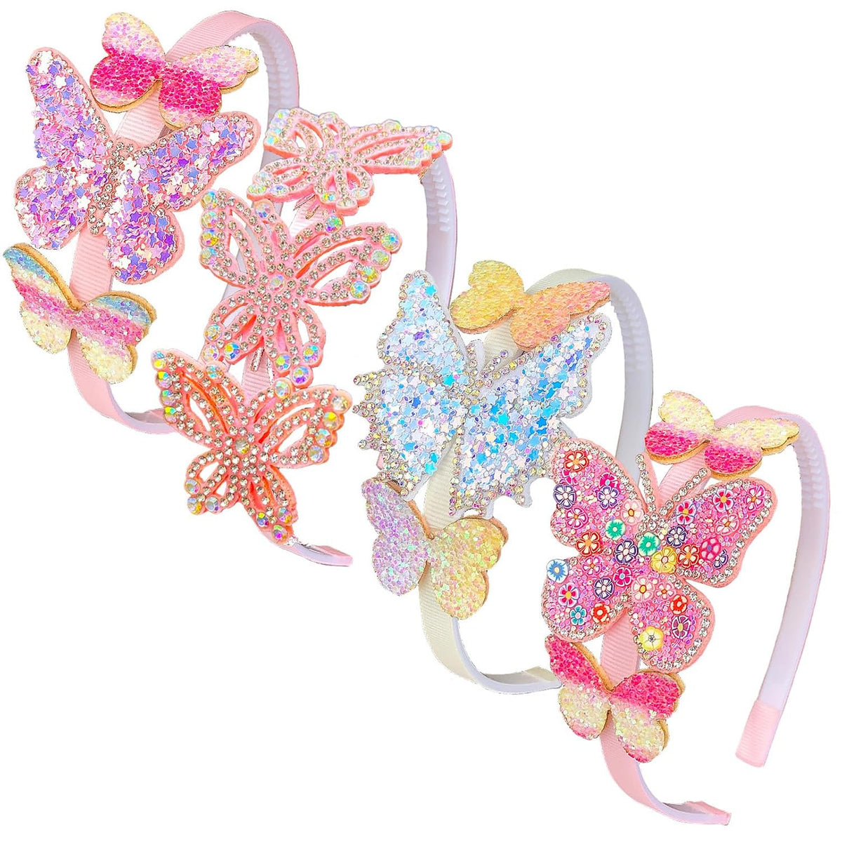 ELEMIRSA 4-Piece Butterfly Hair Hoops and Headbands for Girls, Teens, Toddlers, and Kids - Party Hair Accessories