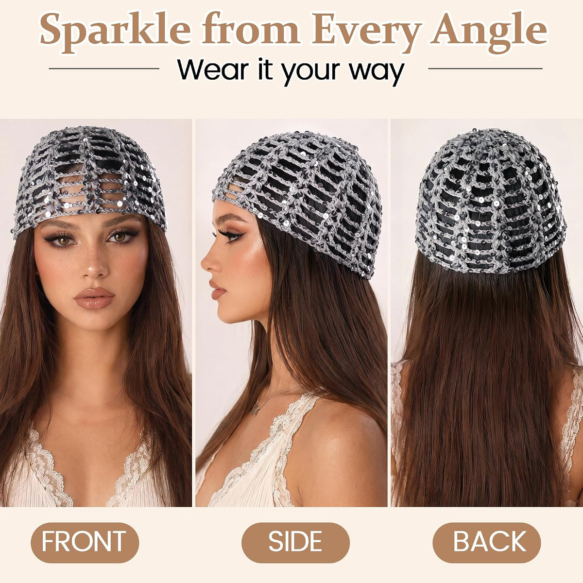 Ababalaya Sequin Disco Beanie 100% Cotton Handmade Crochet Beanies