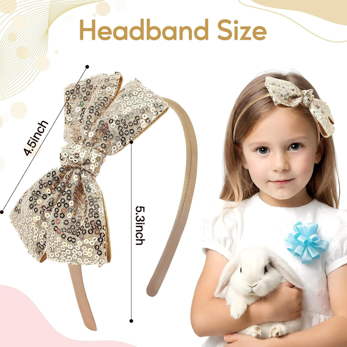 Sequin Gold Bow Headband for Girls Cute Glitter Hair Bands