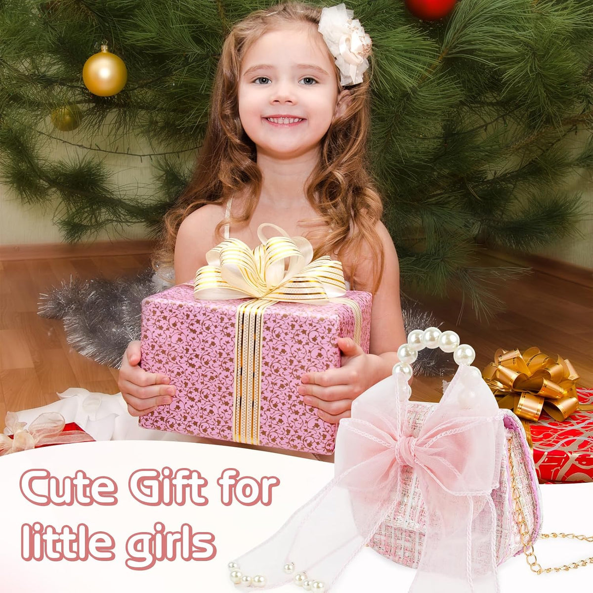 Cute Crossboby Purse with Bowknot Shoulder Bag for Little Girls, Girls Kids Fashion Handbags with Pearl Handle