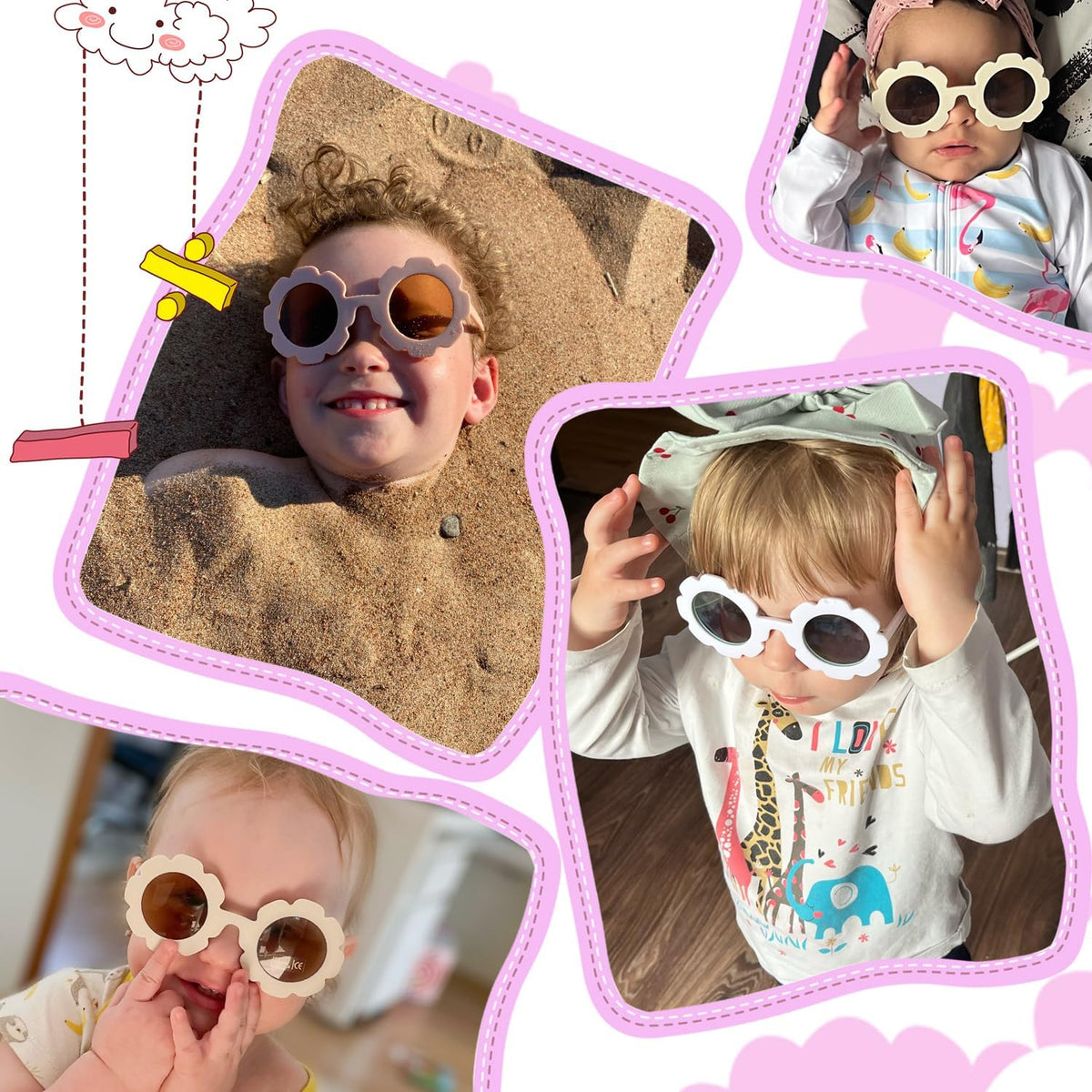 Mdvora 2/4/8/12/24 Pack Round Flower Sunglasses Set, Outdoor Kids Sunglasses Kit