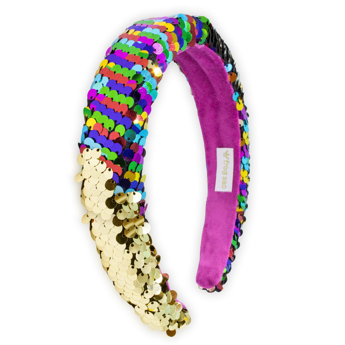 FROG SAC Reversible Sequin Headband for Girls, Wide Headbands for Kids, Sparkly Rainbow Toddler Hair Bands, Sparkle Head Band Hair Accessories, Easter Basket Fillers Stocking Stuffers (Teal/Purple)