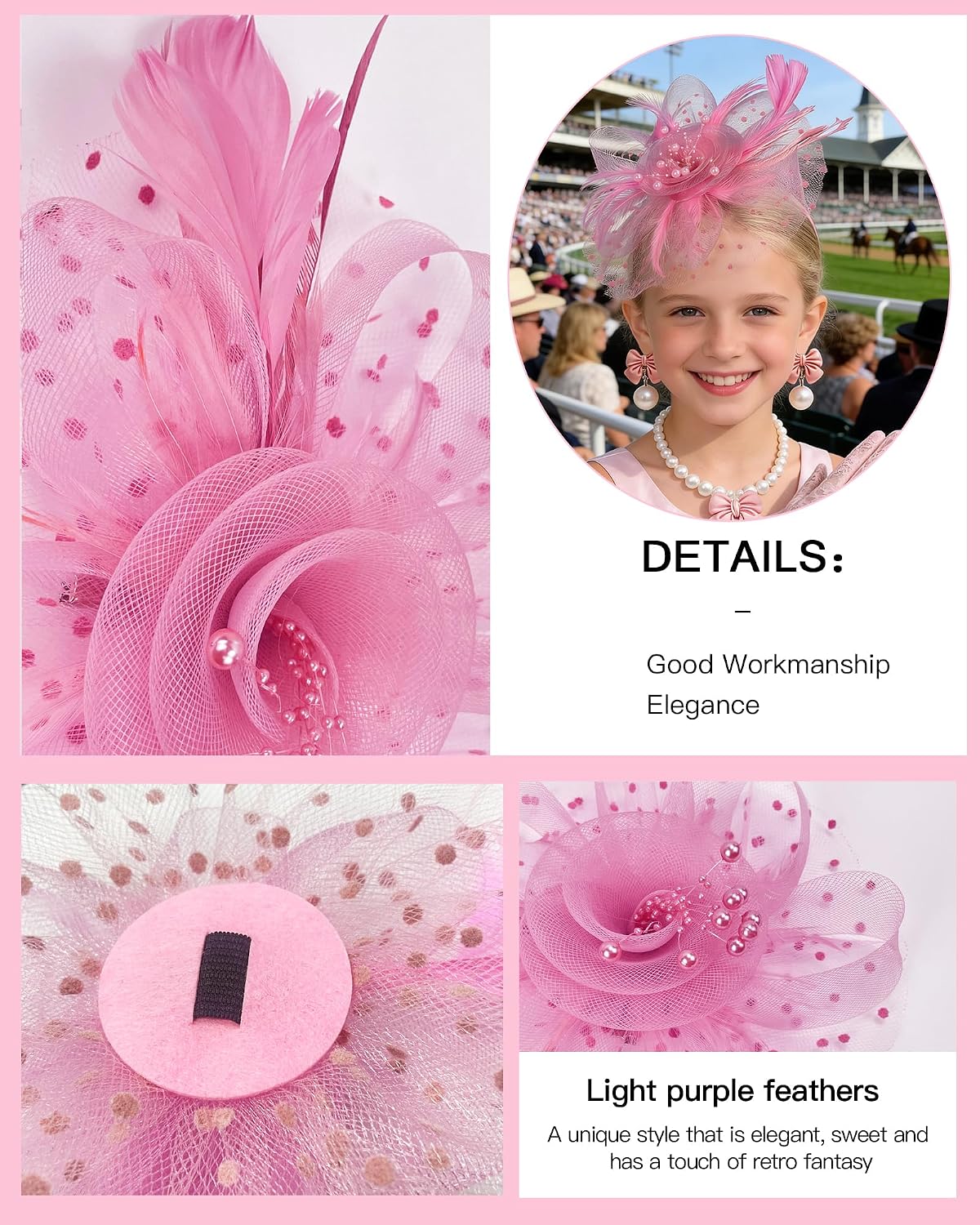 Girls Tea Party Fascinators Hats Set Tea Party Headband Lace Glove Pearl Necklace Set for Tea Party Wedding Accessories