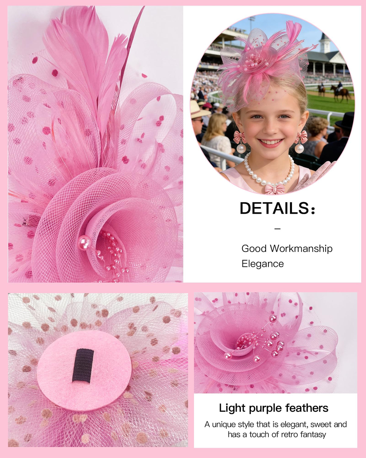 Girls Tea Party Fascinators Hats Set Tea Party Headband Lace Glove Pearl Necklace Set for Tea Party Wedding Accessories
