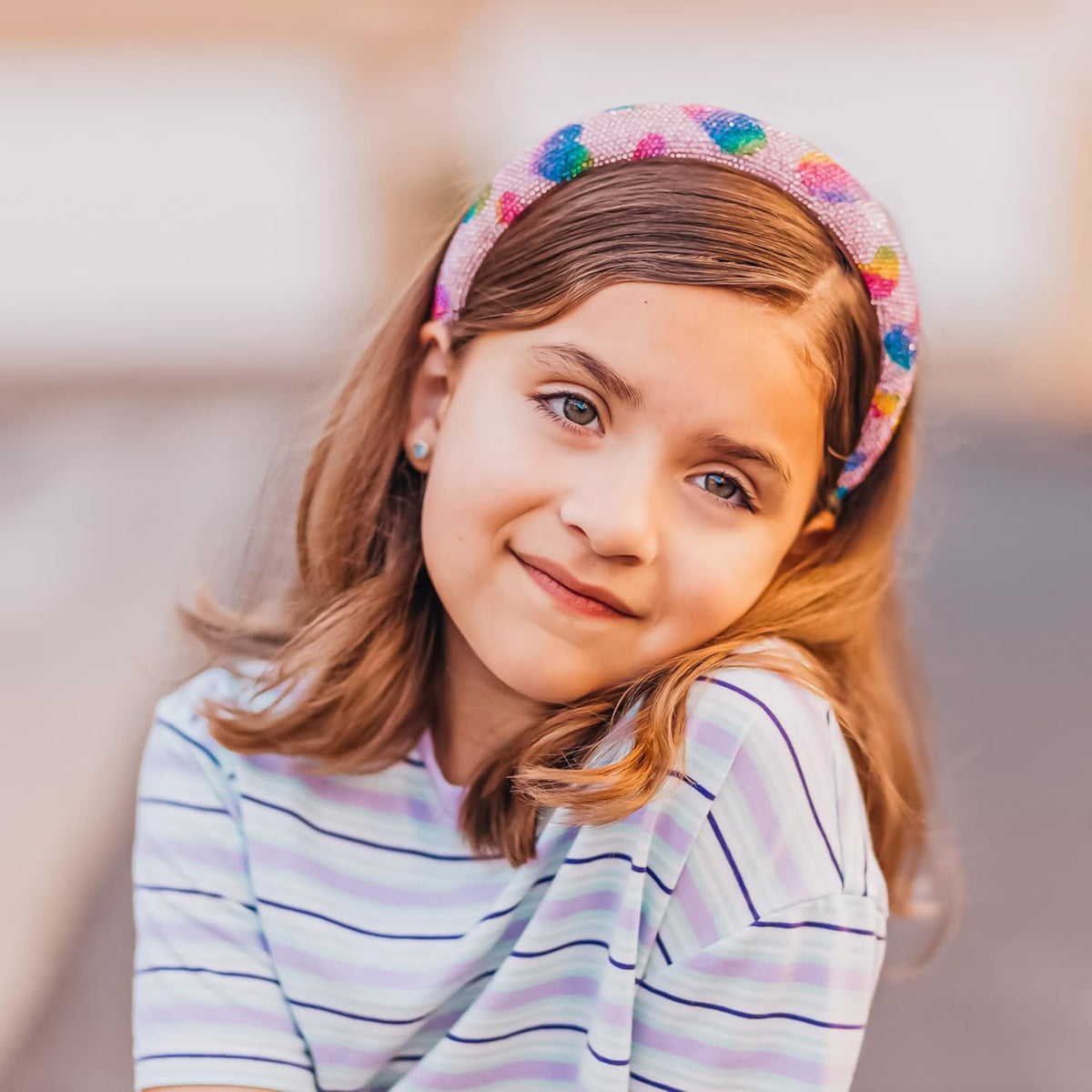 FROG SAC Padded Headbands for Girls - Rhinestone Toddler Hair Accessories, Little Girl Rainbow Heart Hair Bands, Kids Sparkle Head Band, Cute Vday Headband for Back to School