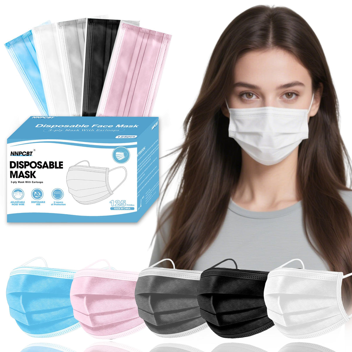 NNPCBT 3 ply Disposable Masks Breathable Face Masks for Adults