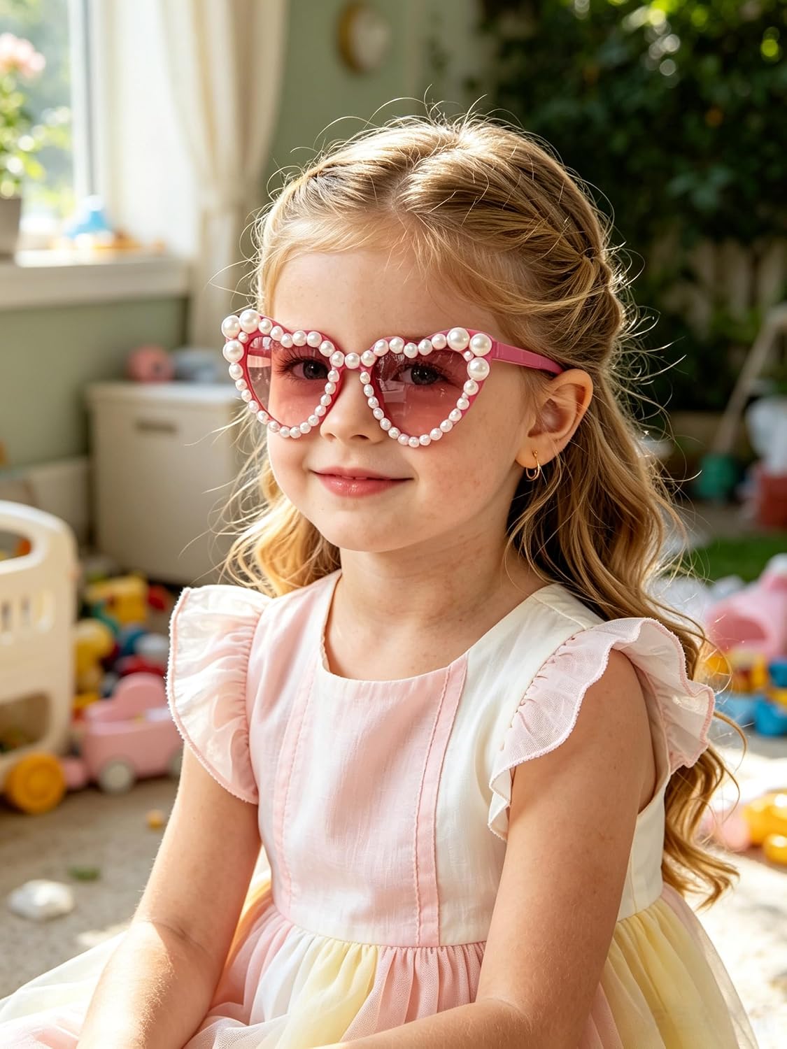 ADE WU Heart Sunglaskses Kids Cute Pearl Sunglasses for Girls Boys Age 3-8