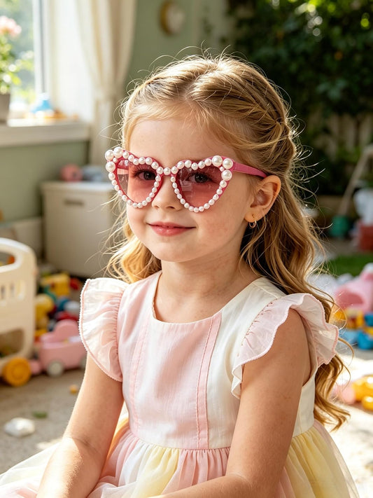 ADE WU Heart Sunglaskses Kids Cute Pearl Sunglasses for Girls Boys Age 3-8