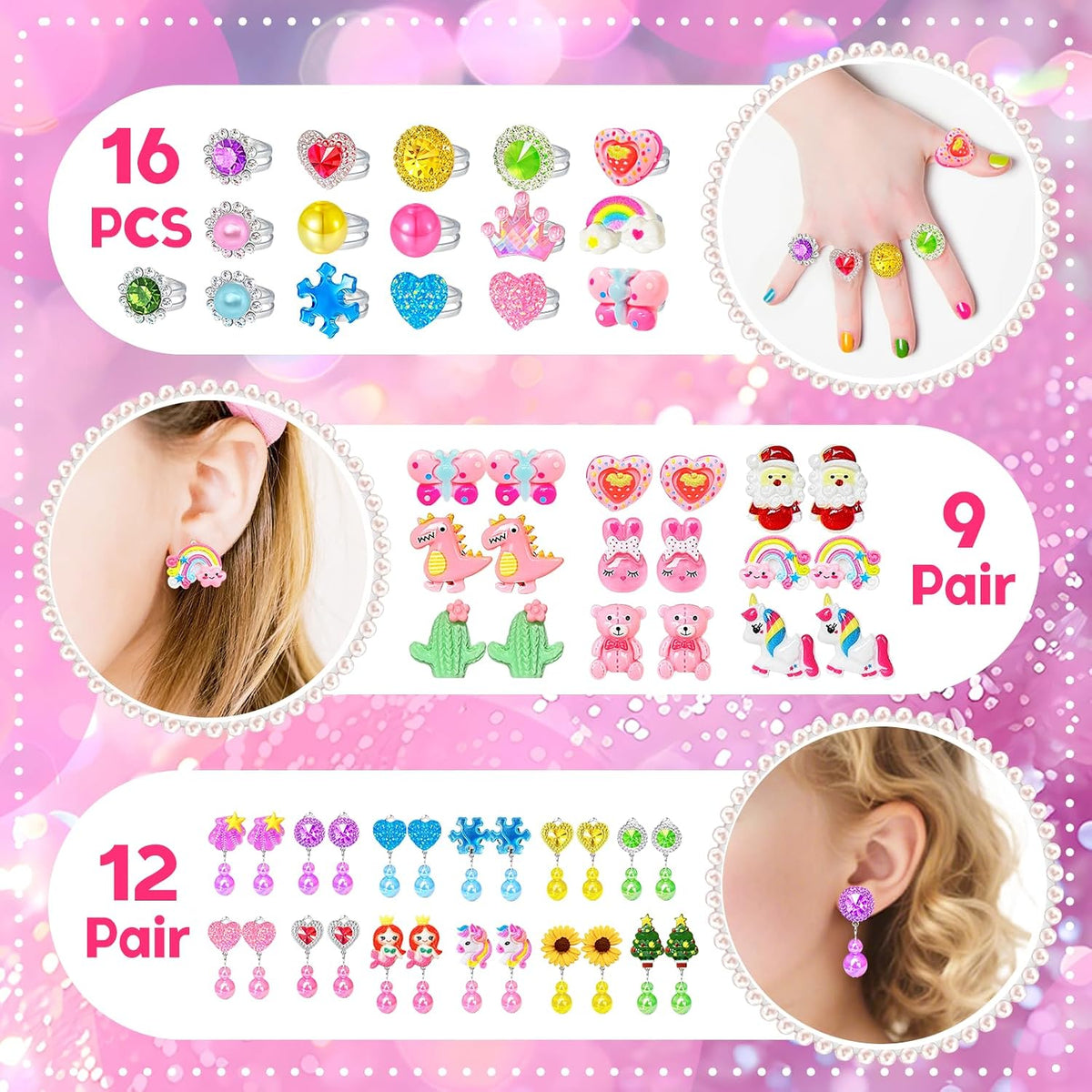 Kids Play Jewelry Sets, Princess Toys for Girls 4-6,Little Girl Jewelry
