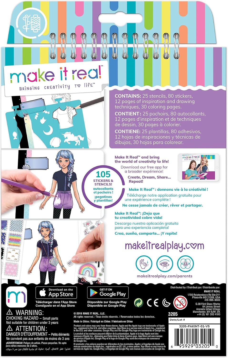 Make It Real Fashion Design Sketchbook for Girls - Pastel Pop Kit with 105 Stickers, Stencils, Design Guide - Pastel & Rainbow-Themed Fashion, Creative Gift Kids Ages 6+, Develops Real-World Skills