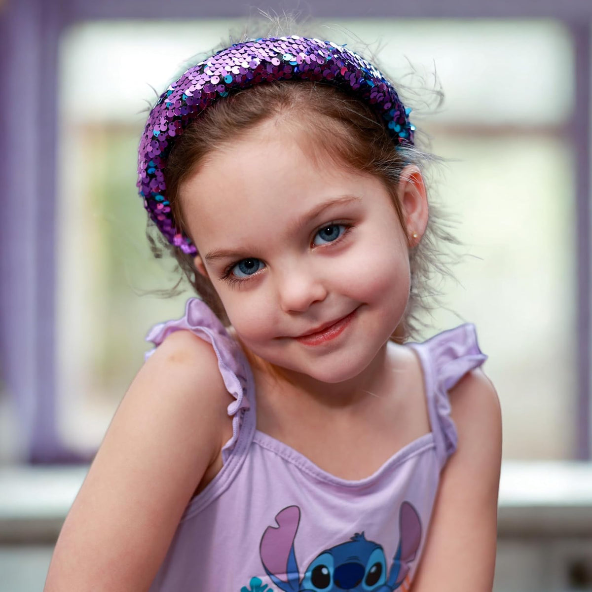 FROG SAC Reversible Sequin Headband for Girls, Wide Headbands for Kids, Sparkly Rainbow Toddler Hair Bands, Sparkle Head Band Hair Accessories, Easter Basket Fillers Stocking Stuffers (Teal/Purple)