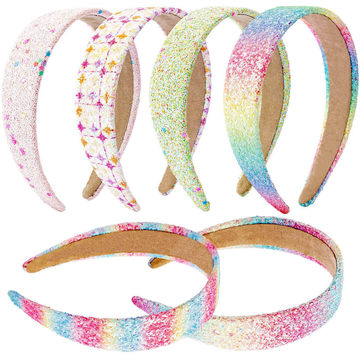 6Pcs Headbands for girls Women Glitter Rainbow Headband Women Girls Sparkly Headband Gold Pink Blue Purple Hairband for Girls Hair Accessories for Party Holiday Back to School