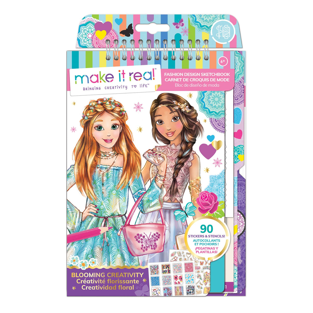 Make It Real Fashion Design Sketchbook for Girls - Pastel Pop Kit with 105 Stickers, Stencils, Design Guide - Pastel & Rainbow-Themed Fashion, Creative Gift Kids Ages 6+, Develops Real-World Skills