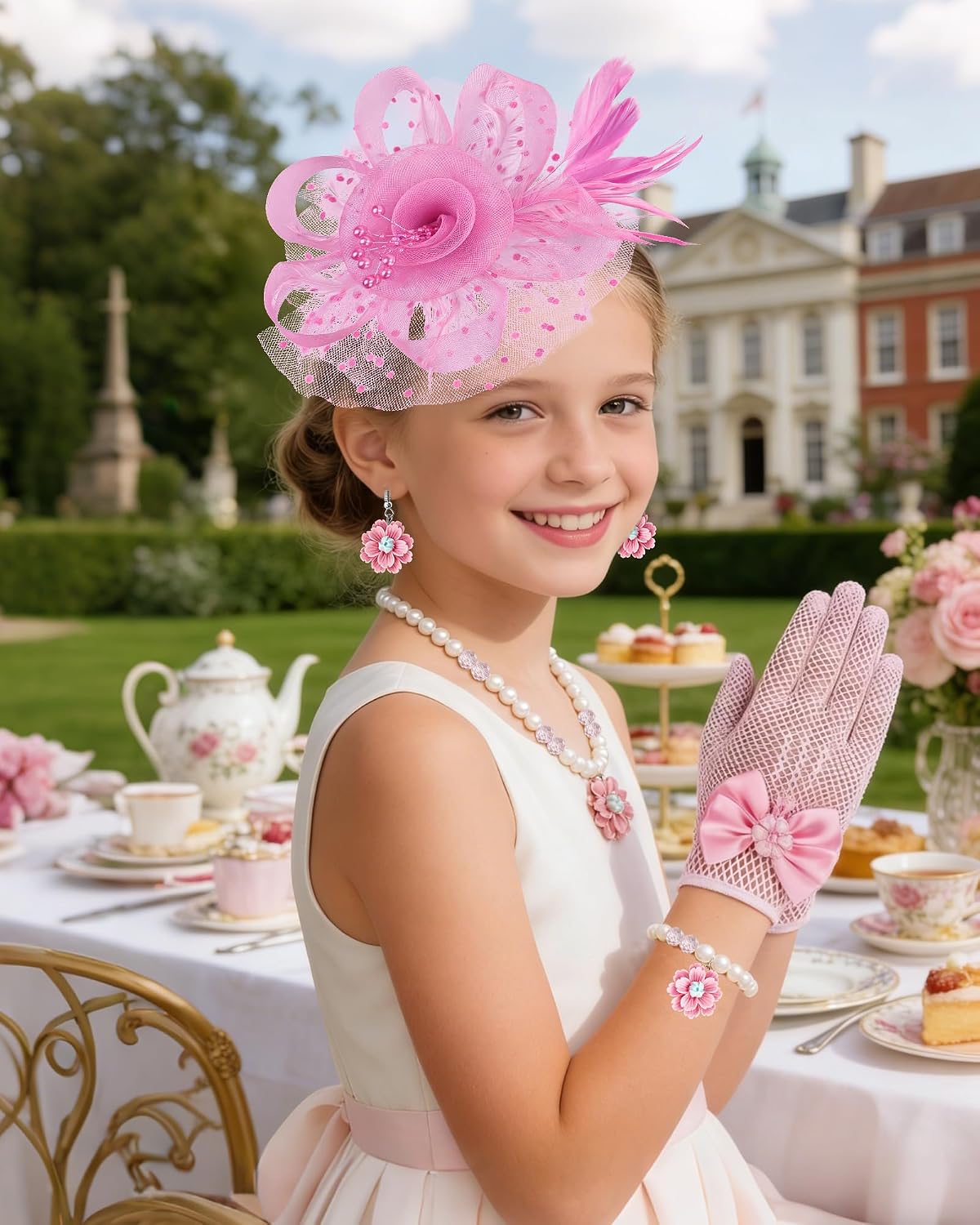 Girls Tea Party Fascinators Hats Girls Church Hats 20s 50s Pillbox Hat Cocktail Mesh Flower Pearl Feather Headband