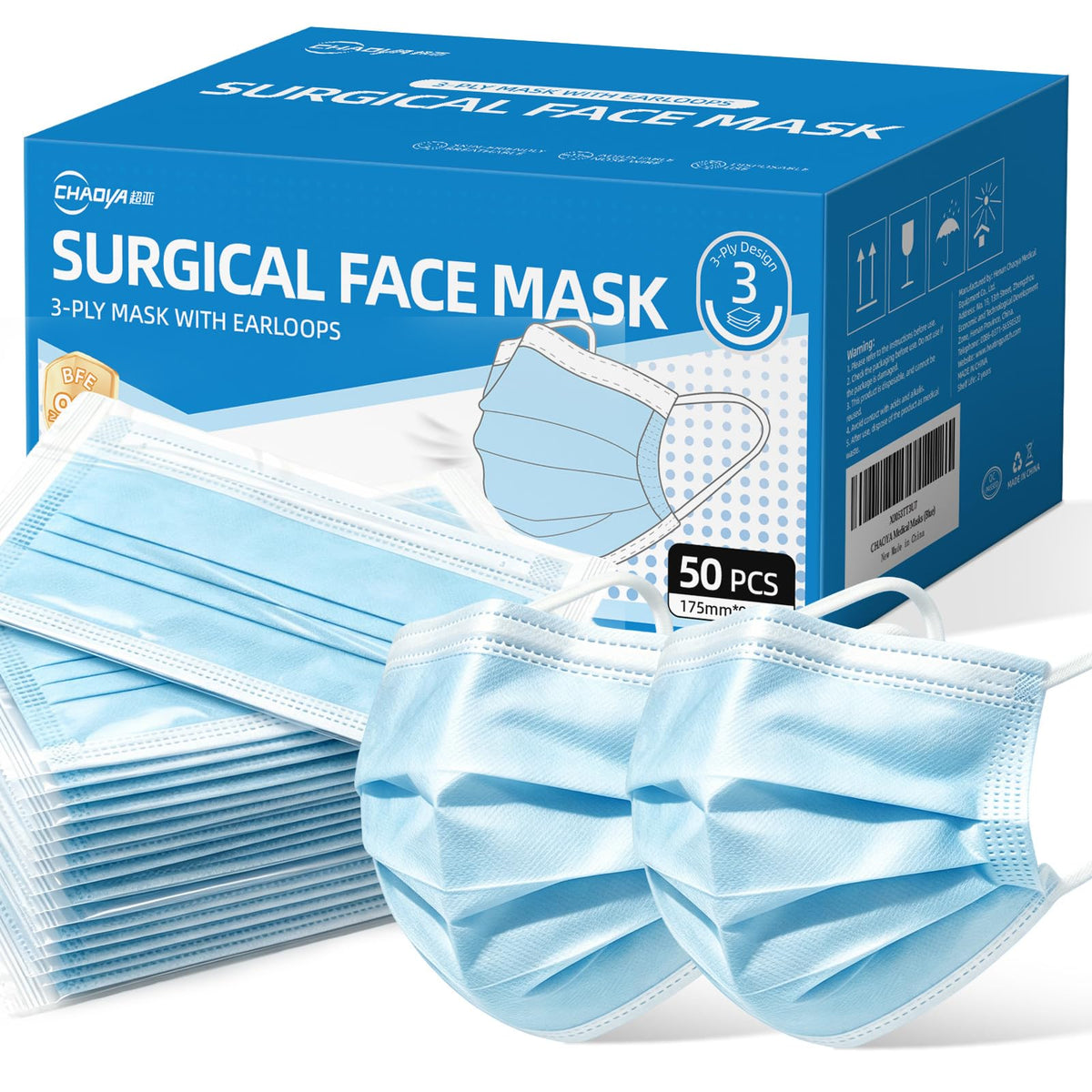 Disposable Face Masks 50Pcs, 3-Ply White Protection Masks, Breathable Mask For Adults Daily Use