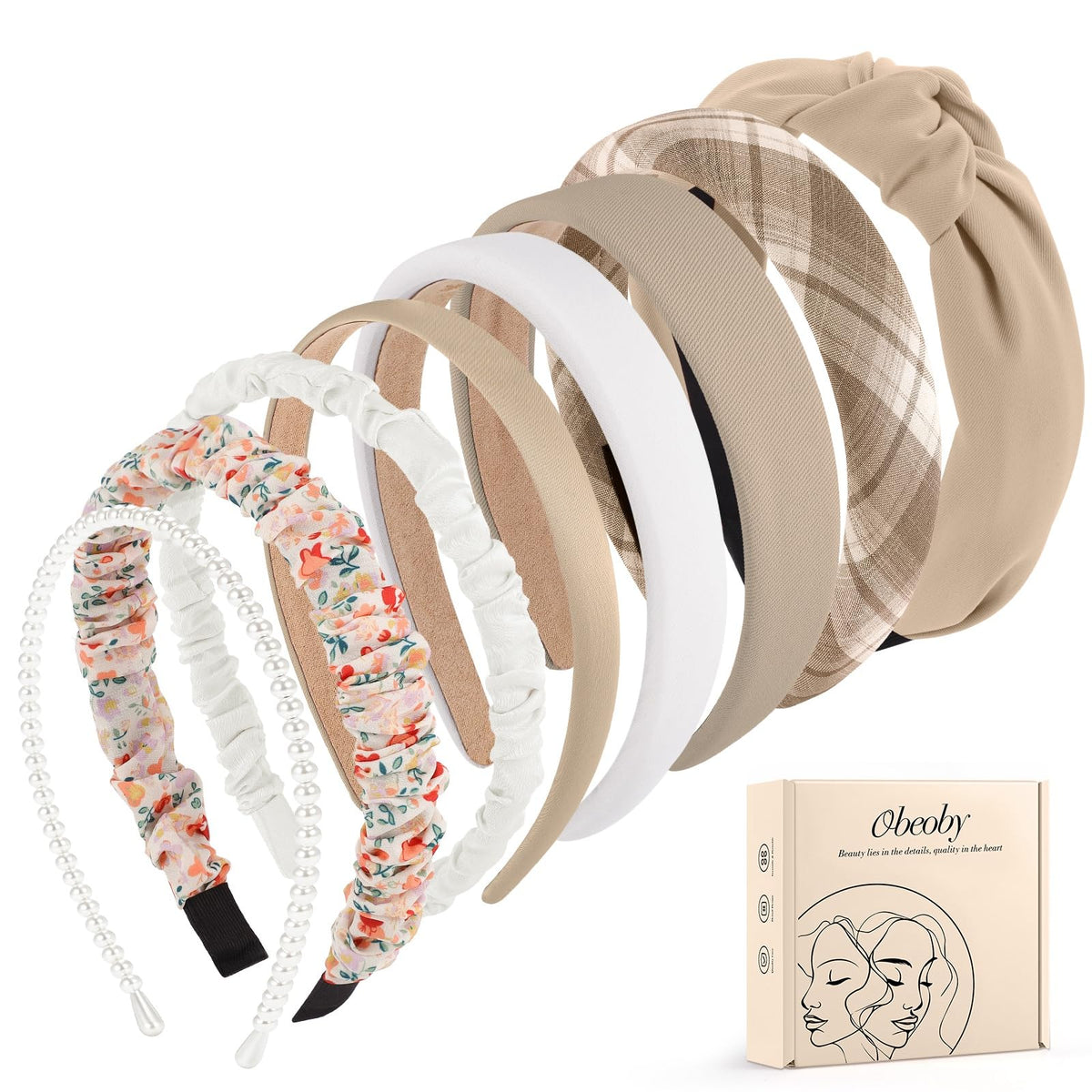obeoby 8 Pack Green Headbands for Teen Girls, Floral Pearl Headbands
