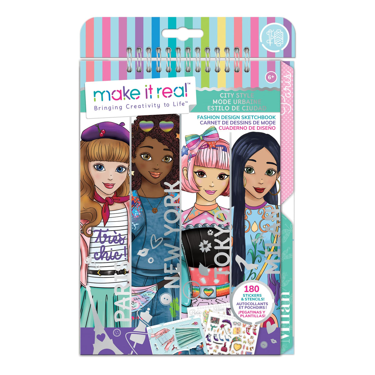 Make It Real Fashion Design Sketchbook for Girls - Pastel Pop Kit with 105 Stickers, Stencils, Design Guide - Pastel & Rainbow-Themed Fashion, Creative Gift Kids Ages 6+, Develops Real-World Skills
