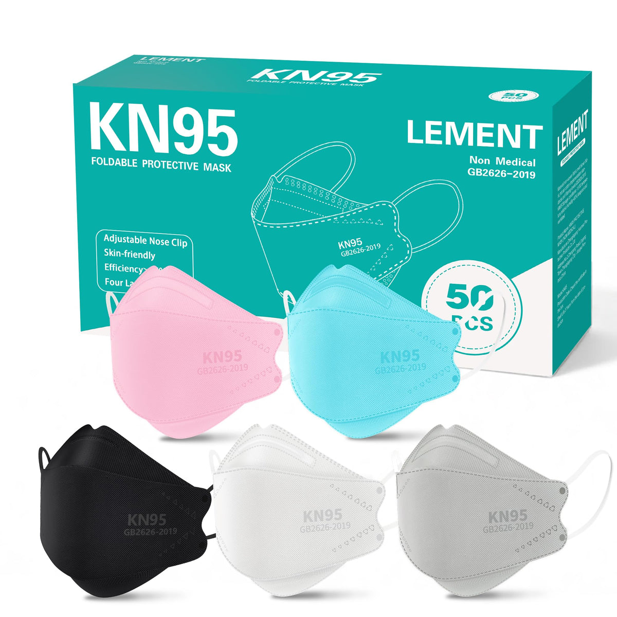 LEMENT KN95 Face Masks,50 PCS Breathable Black Dust Mask For Adult,Teenager