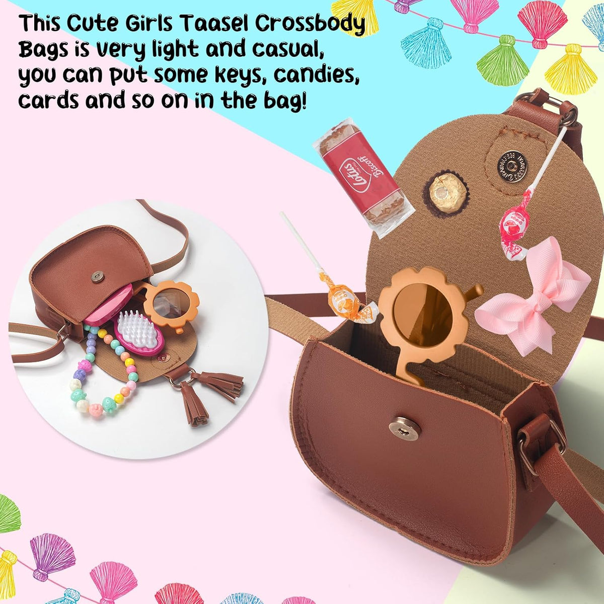 Girls Purse, Kids Crossbody Purse, Shoulder Bags for Toddler, Tassel Bags for Girls Age 2-14