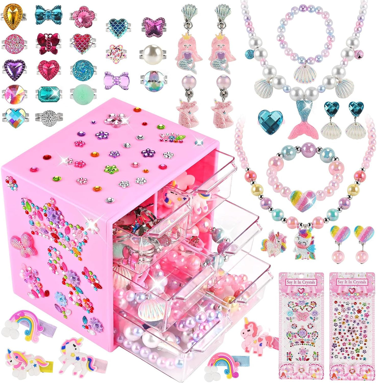 Faburo 42PCS Jewelry Toys for Girls, Unicorn Mermaid Princess Toys- Rings