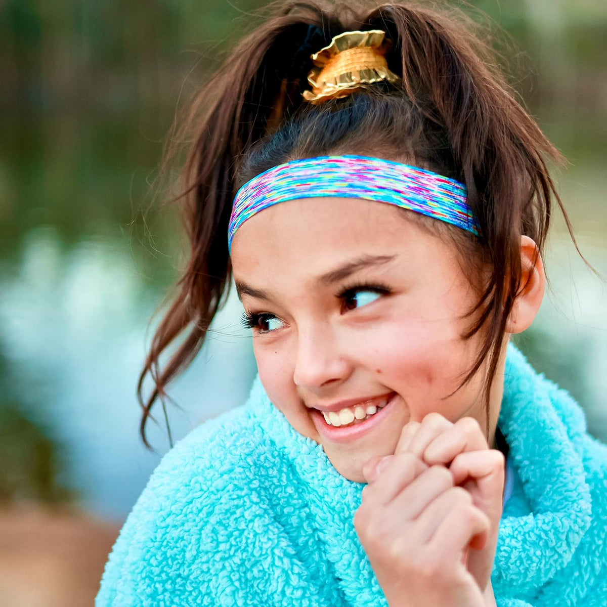FROG SAC Headbands for Girls - 6 Adjustable No Slip Head Bands for Kids, Athletic Sport Hair Bands for Women, Stretch Elastic Headband, Fabric Hair Accessories for Children (Space Dye)