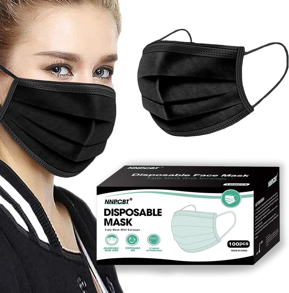 NNPCBT 3 ply Disposable Masks Breathable Face Masks for Adults