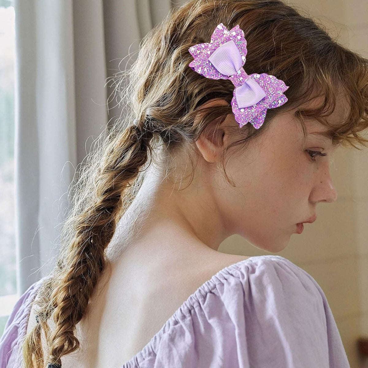 Purple Glitter Hair Clips Fashion Bow Clips Sparkling Bow Alligator Clips Hairpins Women Girls Hair Accessories for Baby Shower,Birthday Party Festival Gifts (purple)