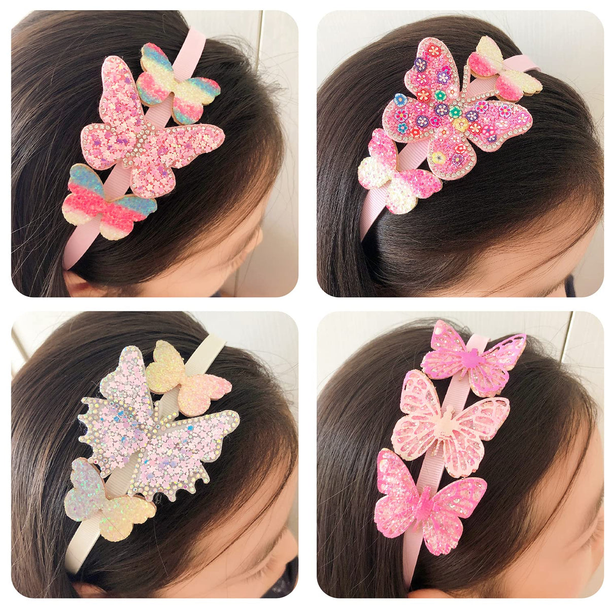 ELEMIRSA 4-Piece Butterfly Hair Hoops and Headbands for Girls, Teens, Toddlers, and Kids - Party Hair Accessories