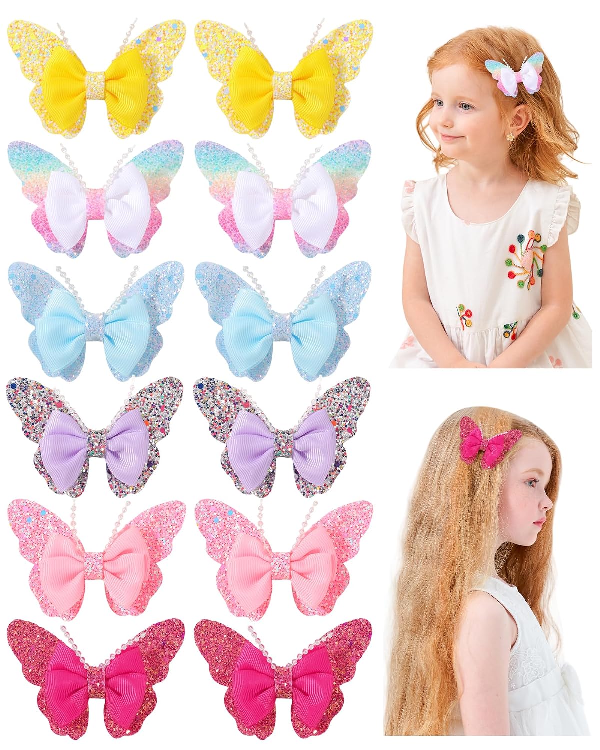 choicbaby 12pcs Butterfly Hair Clips 3.5" Glitter Sequine Baby Girls Clips Stylish Y2K Toddler Butterfly Clips Hair Accessories for Toddler Girls Party Birthday Holiday