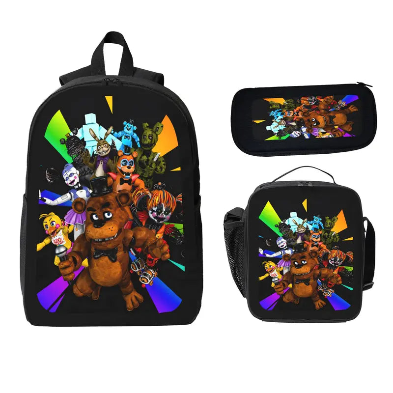 Five Nights At Freddys Backpack Set BackpackLunch Bag Pencil Case Anime FNAF Bookbag Kids Backpack Teen Backpack Travel Backpack Student Gamer Gift Back To School TikTok Viral Trendy Unisex Boys Girls Daily Carry, And Lunchbox Set Backpacks
