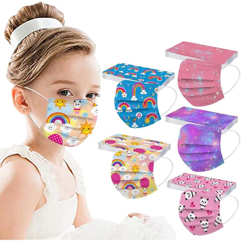 Kids' Disposable 3-Layers Non-Woven Facemask (KF5-EMK03, 14.5 Cm * 9.6 Cm), 50Pcs Adjustable Playful 3-Ply Covering for Halloween/Christmas, Breathable Protective Mask for Boys/Girls Outdoor School Use