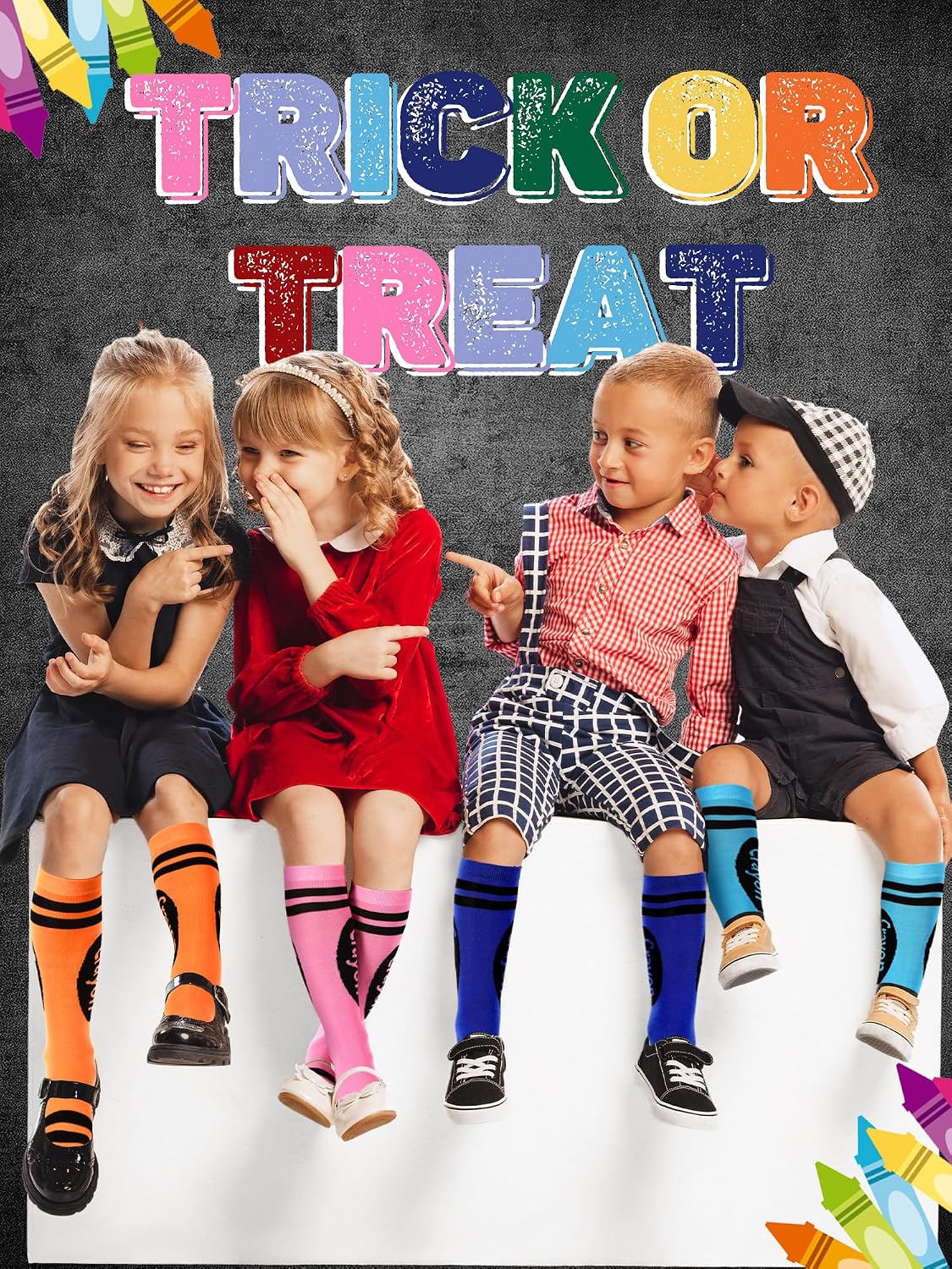 Glitopper 8 Pairs Crayon Knee High Socks for Girls Halloween Crayon Socks