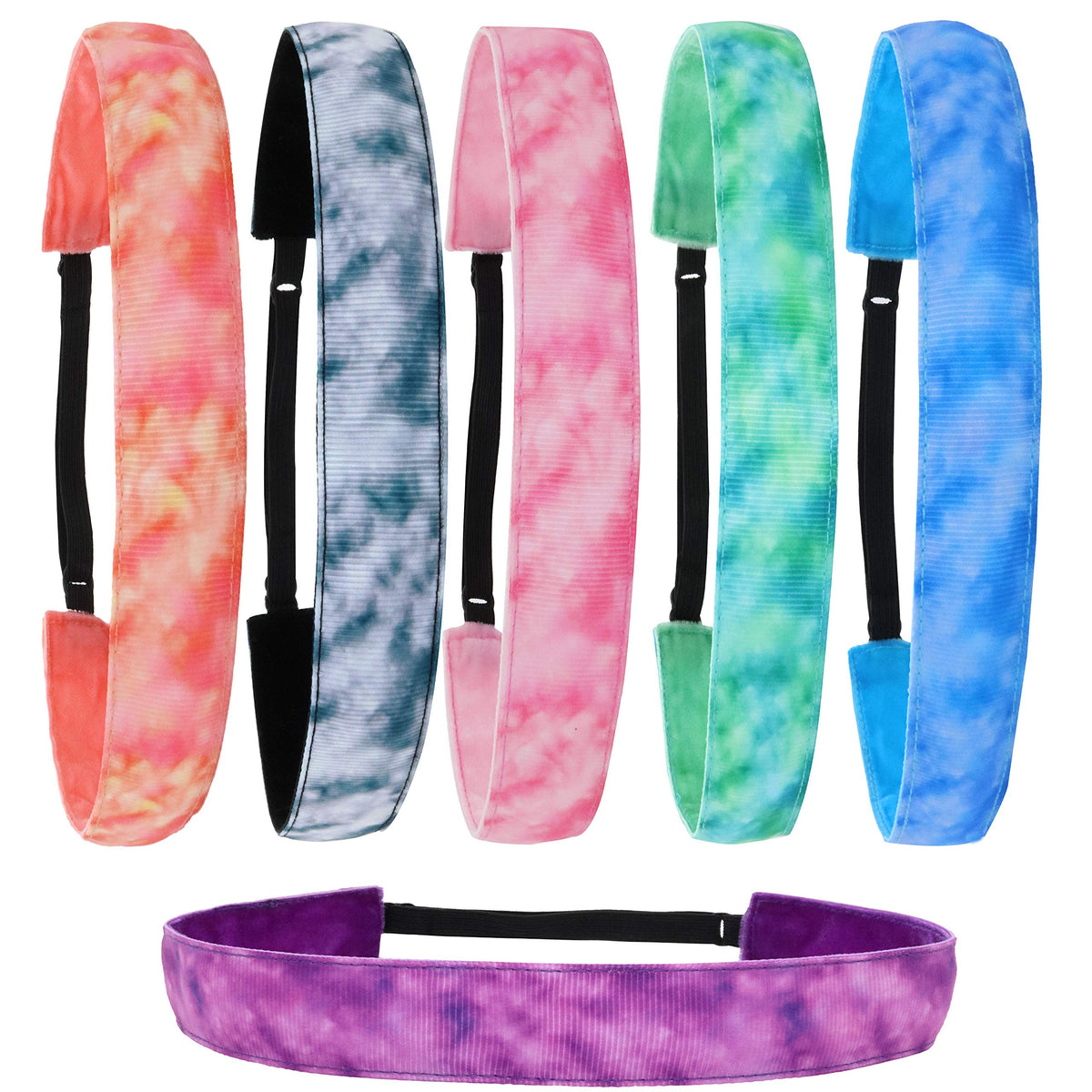 FROG SAC Headbands for Girls - 6 Adjustable No Slip Head Bands for Kids, Athletic Sport Hair Bands for Women, Stretch Elastic Headband, Fabric Hair Accessories for Children (Space Dye)