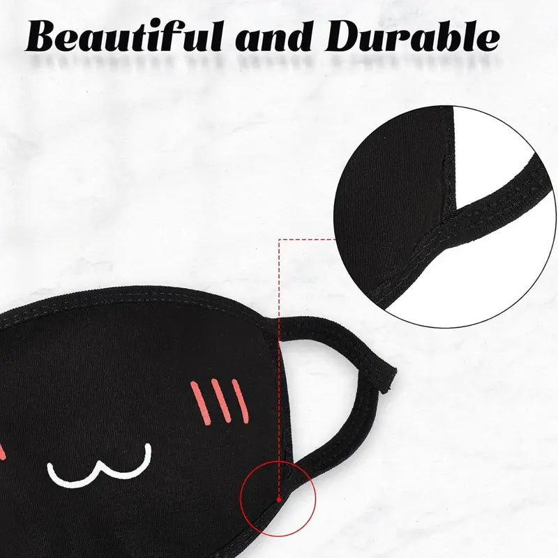 10 pieces of cute anime masks, reusable and washable masks, black and white