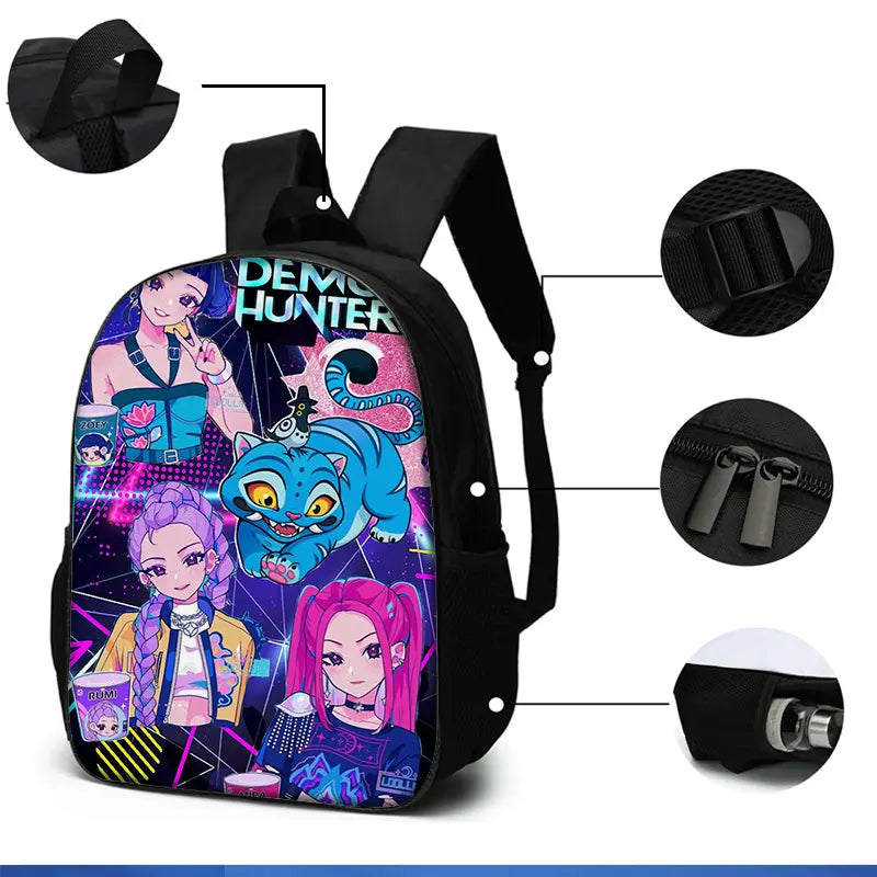 Demon Hunter 3pcs Print Backpack Set - Lightweight Travel Bag, Multifunctional Organizer And Pouch | Adjustable Shoulder Strap, Fashionable Design, Suitable for Teens, for Teenager, For Teenager