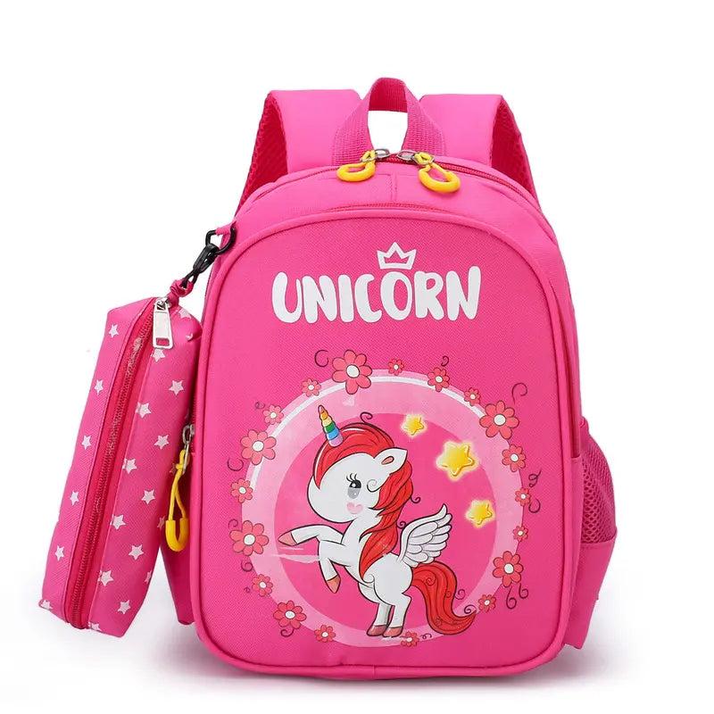 12-Inch Lightweight Kids Backpack Set with Pencil Pouch - Adjustable, Playful Look Study-Ready Bags (Pink Unicorn, Purple Dinosaur) for Back to School Haul, First Day of School