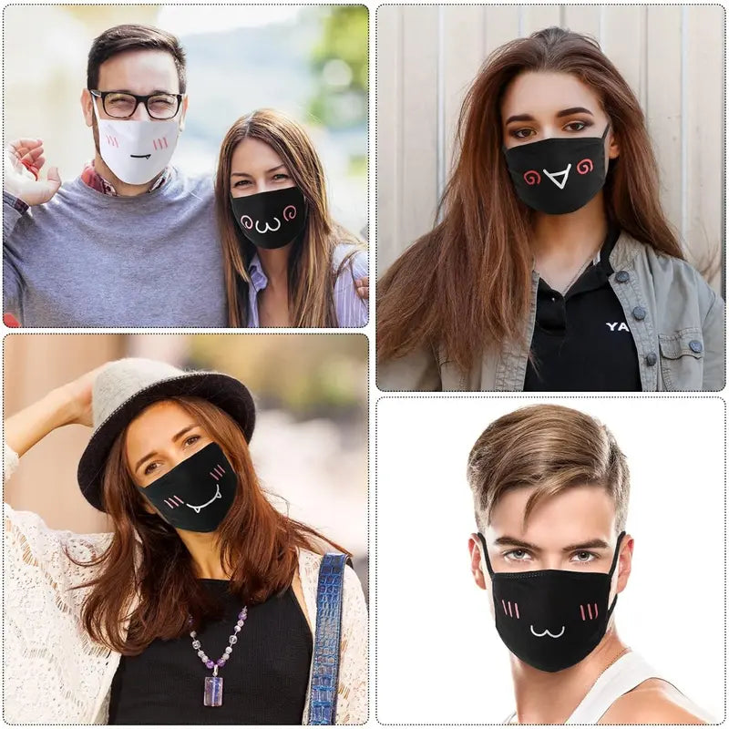 10 pieces of cute anime masks, reusable and washable masks, black and white