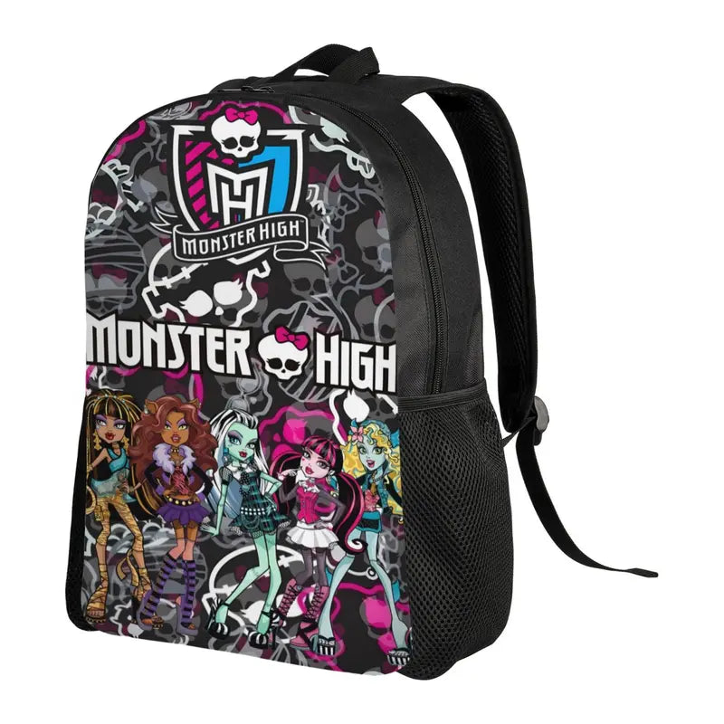 2Pcs Monster High Cartoon Print Backpack Set Unisex, 17 Inch Large Capacity Laptop Rucksack with Pencil Pouch, Spacious Student Bookbag for Middle High School, Ideal Birthday Festival Party Gifts
