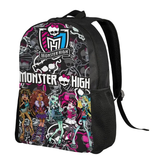 2Pcs Monster High Cartoon Print Backpack Set Unisex, 17 Inch Large Capacity Laptop Rucksack with Pencil Pouch, Spacious Student Bookbag for Middle High School, Ideal Birthday Festival Party Gifts