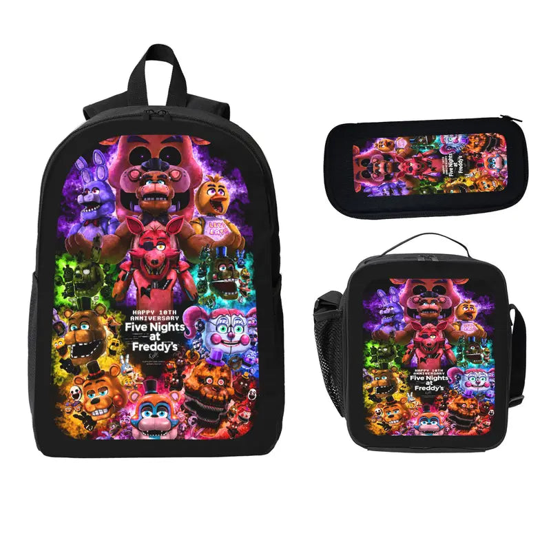 Five Nights At Freddys Backpack Set BackpackLunch Bag Pencil Case Anime FNAF Bookbag Kids Backpack Teen Backpack Travel Backpack Student Gamer Gift Back To School TikTok Viral Trendy Unisex Boys Girls Daily Carry, And Lunchbox Set Backpacks