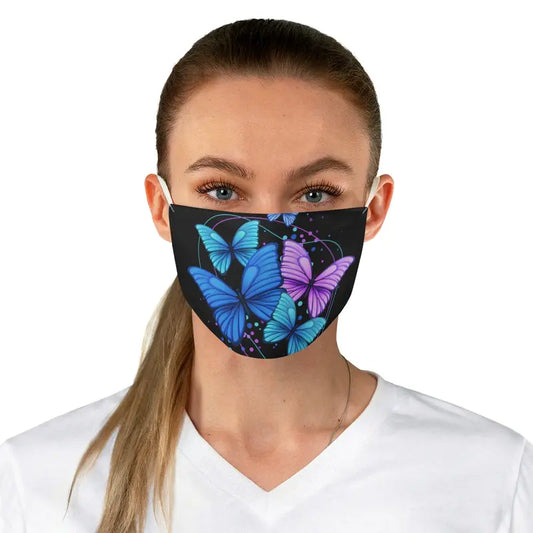 Purple Blue Bright Modern Flying Butterflies Fabric Face Mask
