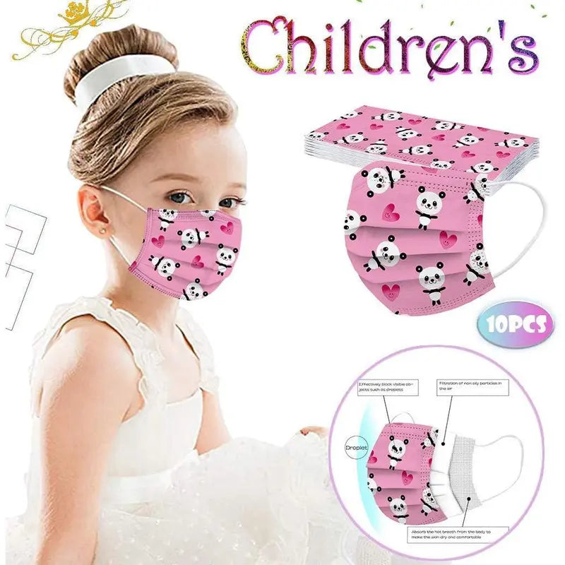 Kids' Disposable 3-Layers Non-Woven Facemask (KF5-EMK03, 14.5 Cm * 9.6 Cm), 50Pcs Adjustable Playful 3-Ply Covering for Halloween/Christmas, Breathable Protective Mask for Boys/Girls Outdoor School Use