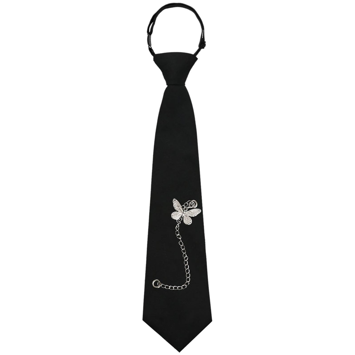 LJBFNN Black Ties for Women, Womens Tie with Metal Chain 2.76'' Pre-Tied Necktie for Girls School Uniform Shirt Accessory