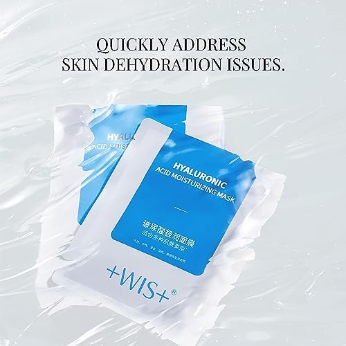 +WIS+ Hyaluronic Acid Face Mask 24 EA with Hyaluronic Acid Serum and Vitamin B5, Facial Mask for Dry Skin, Anti-Aging Mask to Plump and Repair Dehydrated Skin, Safe on Sensitive Skin,gifts for women