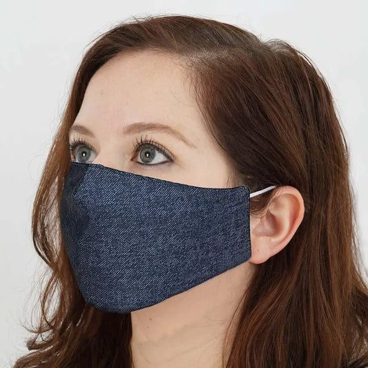 Adults' 5-Pack Blue Denim Earloop Protective Face Masks - 100% Organic Cotton, Ultra Soft, Reusable 2-Ply, No Fade, Durable Elastic Strap, One Size Fashion Accessory for Shopping, Traveling, Facial Protection Face Covering Masks & Accessories, Protective