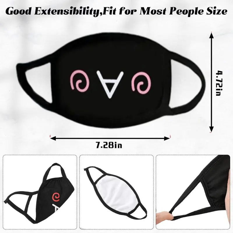 10 pieces of cute anime masks, reusable and washable masks, black and white