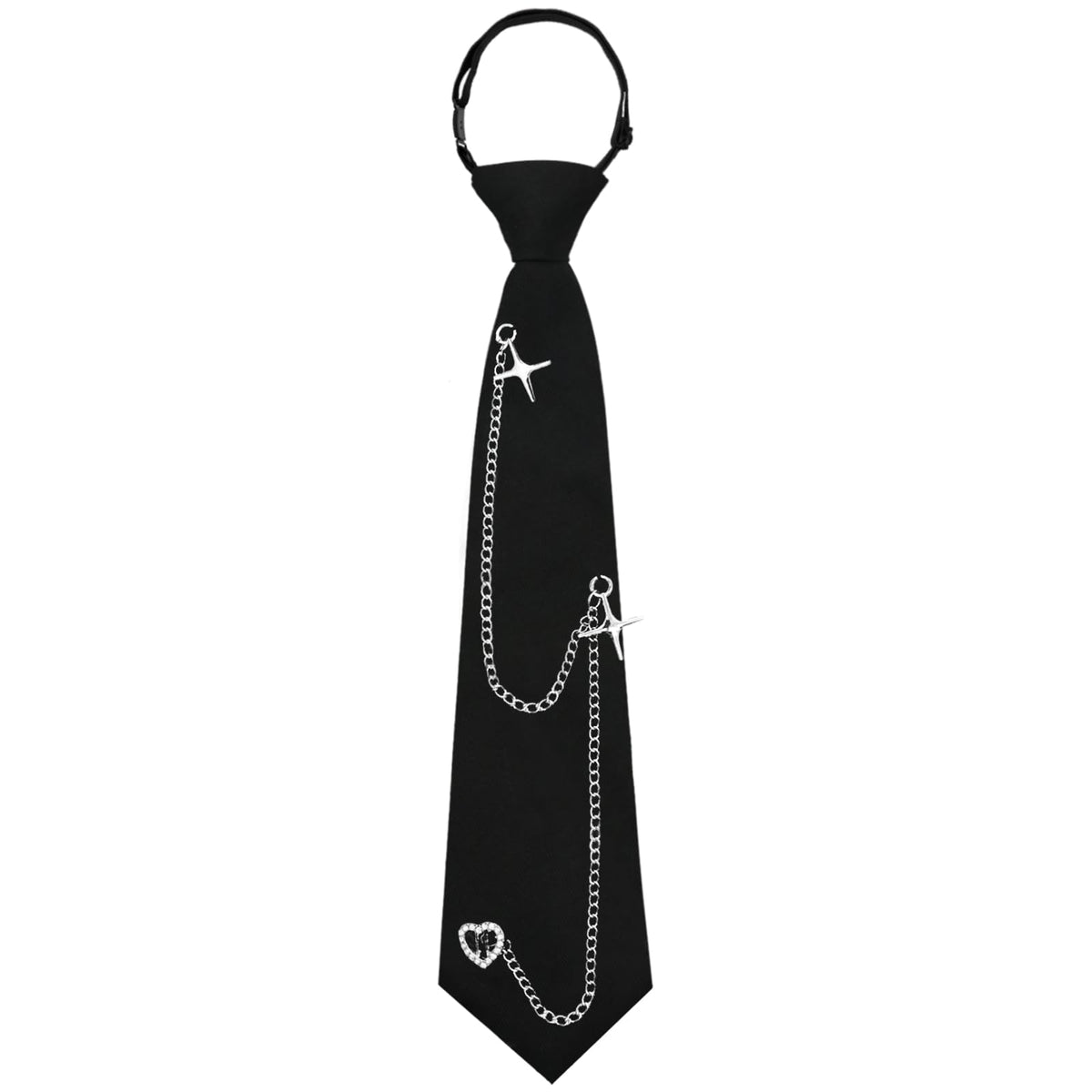 LJBFNN Black Ties for Women, Womens Tie with Metal Chain 2.76'' Pre-Tied Necktie for Girls School Uniform Shirt Accessory