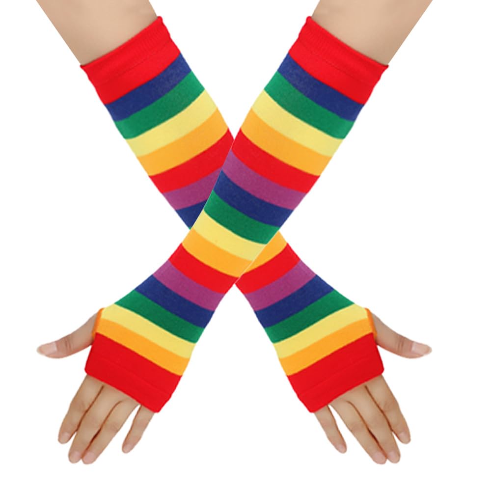 Kids Arm Warmers Gloves Girls Arm Gloves Striped And Rainbow