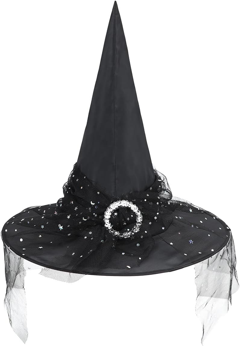 Girls Lace Witch Hat Kids Foldable Halloween Teens with Veil Cosplay