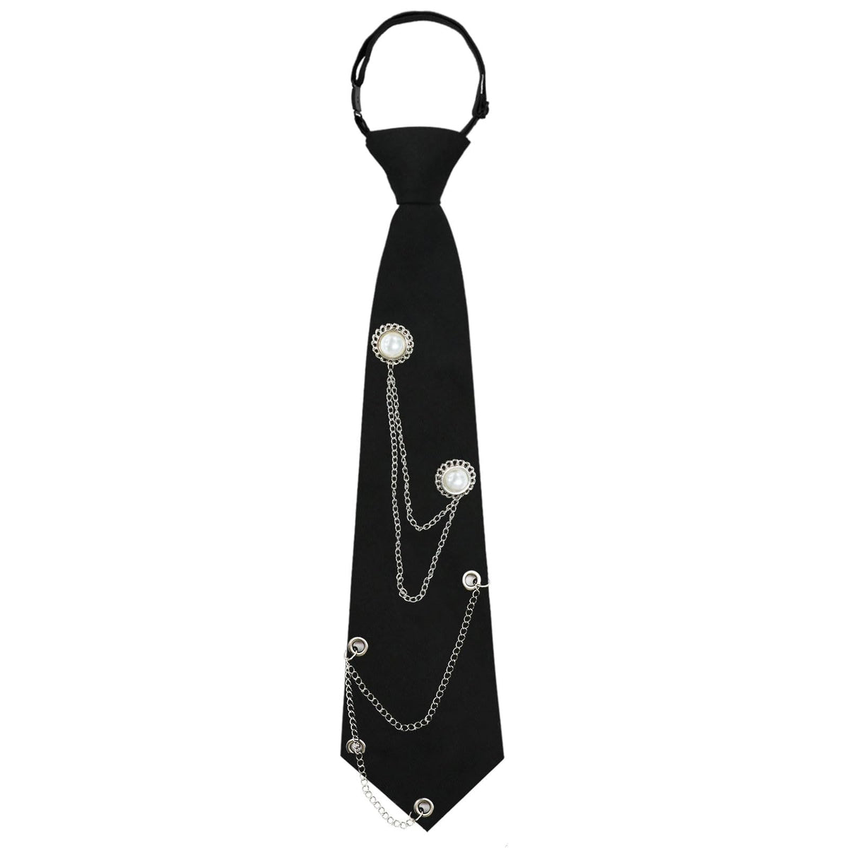 LJBFNN Black Ties for Women, Womens Tie with Metal Chain 2.76'' Pre-Tied Necktie for Girls School Uniform Shirt Accessory